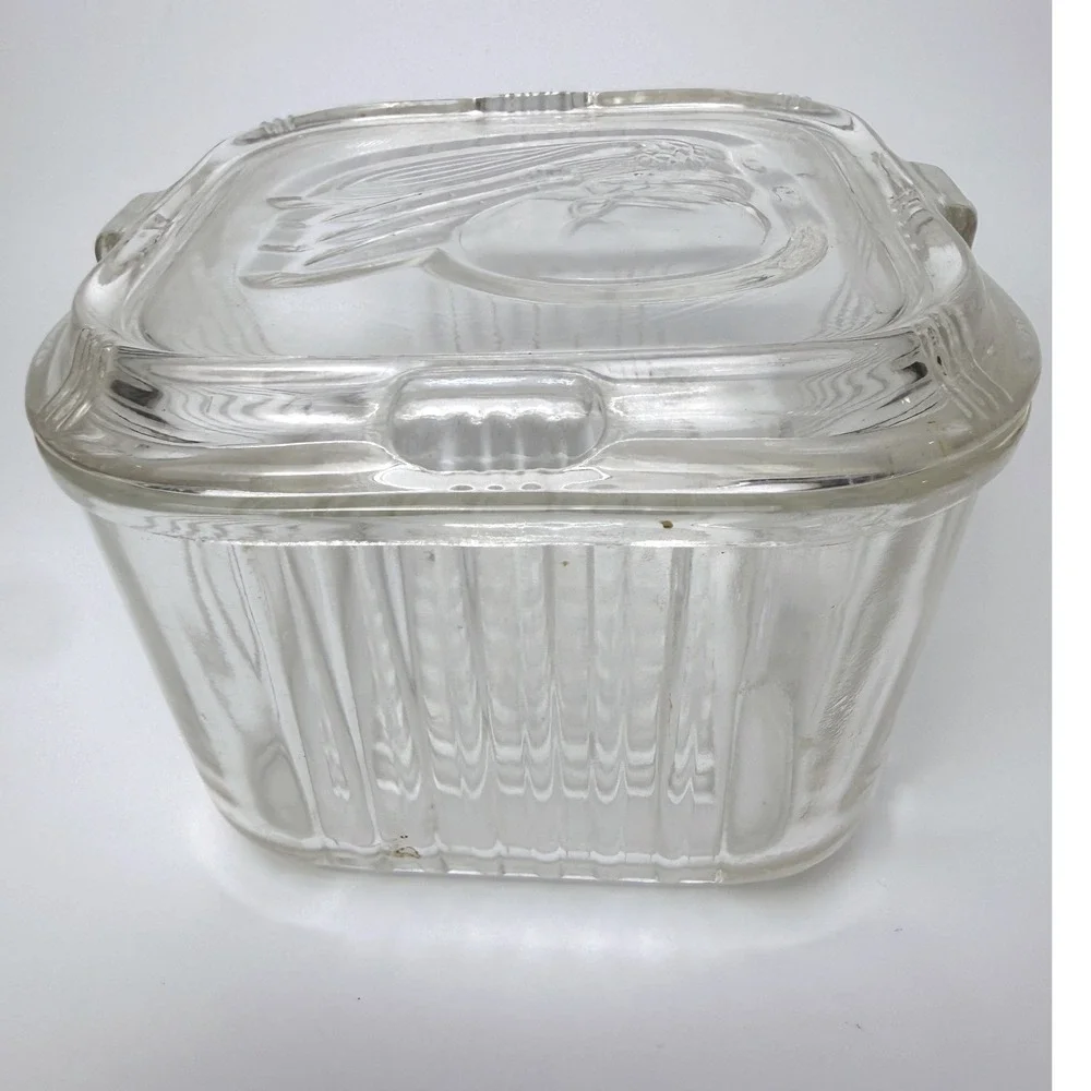 Federal Glass Refrigerator Dish 4.25in Clear Ribbed Vegetable Fridgie MCM 40's